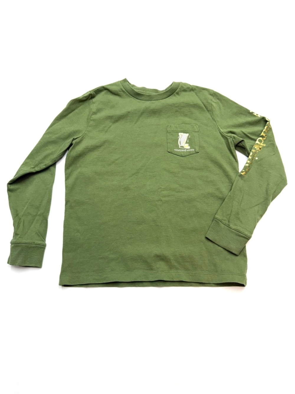 VINEYARD VINES Boys 7 Green Gold St Patricks Day Long Sleeve Graphic TShirt Q17